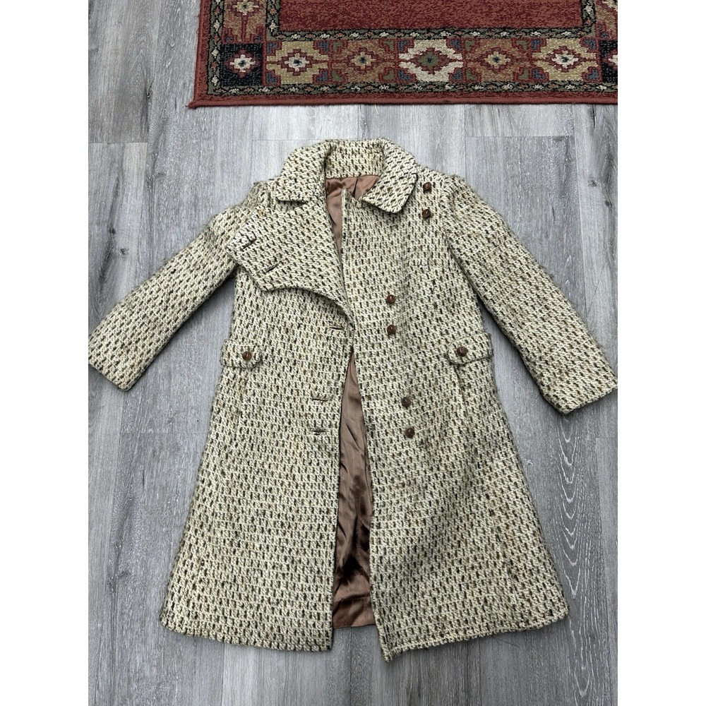 Vintage 1960s Pint Size Chicago Beige Brown Wool Pea Coat Jacket See Measurement